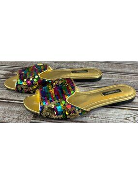 Dolce Gabbana Bellucci Leather and Sequins Flat Slides Size 36 US 6 Multicolor